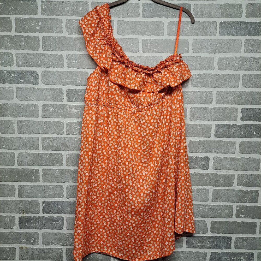 Lane Bryant Confetti Knee Dress Womens Plus Size 16 Orange‎ One Shoulder Ruffle